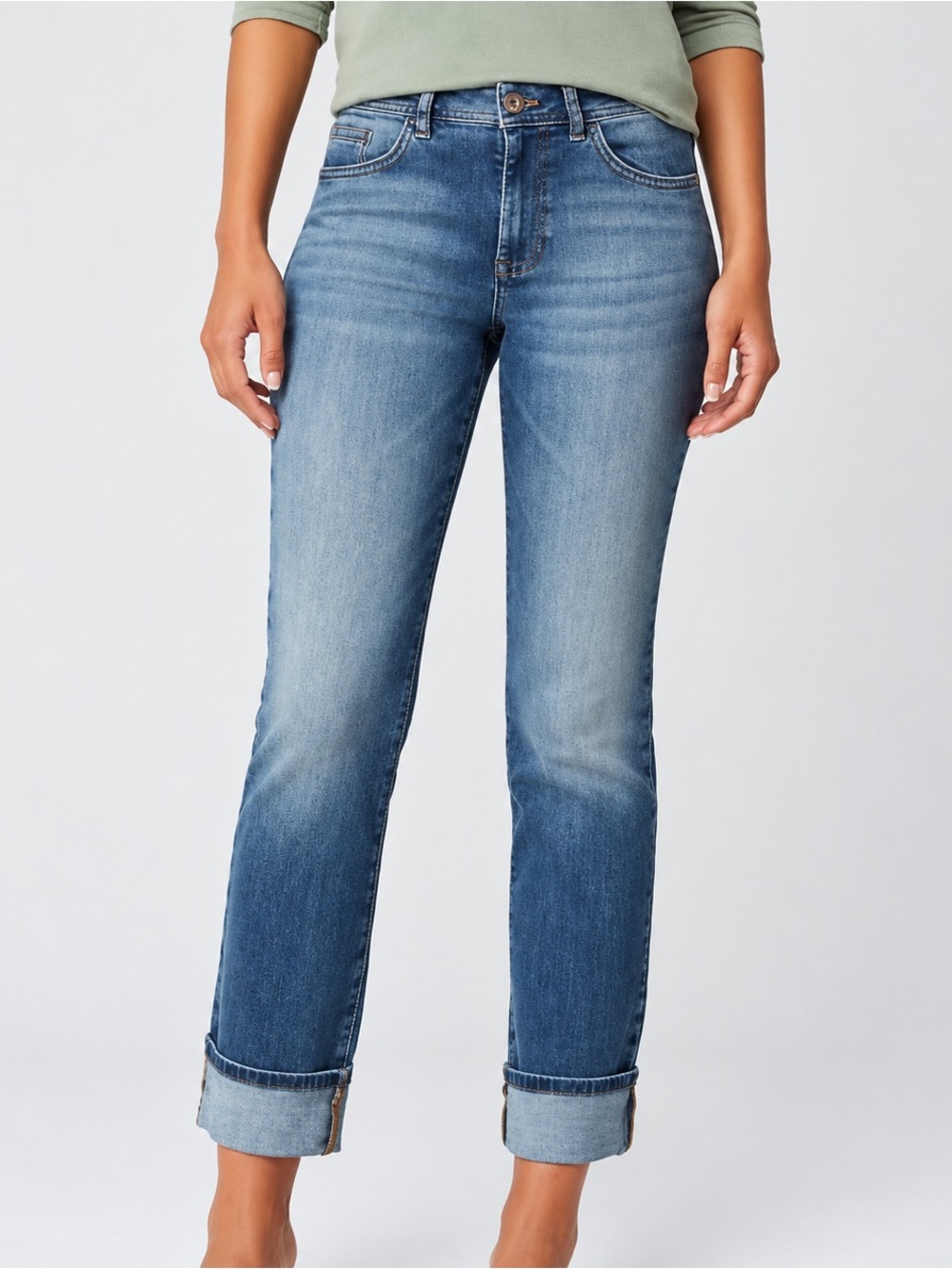J.Jill High-Rise Straight-Leg Cuffed Ankle Jeans NWT